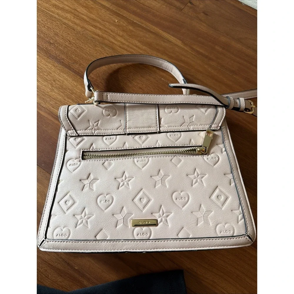 Aldo Blush Gold Satchel Handbag Logo Shape Printed Crossbody